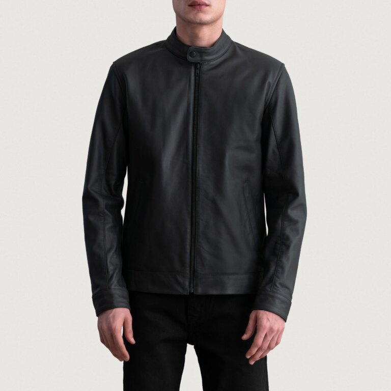 Mens Zen Matte Black Leather Biker Jacket Close Front-5-1724073725447